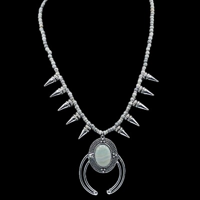 Cowgirl Confetti Brilliant Splendor Grey Jasper Beaded Squash Blossom Necklace