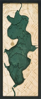White Rock Lake Wood Carved Topographic Depth Map / Chart