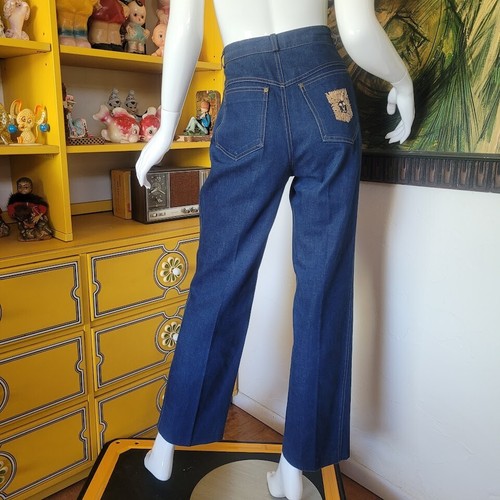 Vtg 80s Anne Klein Logo Disco High Waist Straight Leg Dark Wash Denim Jeans M - Picture 7 of 10