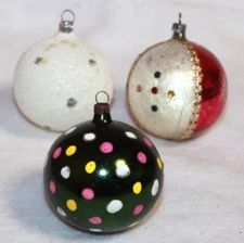Vintage Lot 3 Assorted Polka Dot Glass Ball Christmas Ornaments