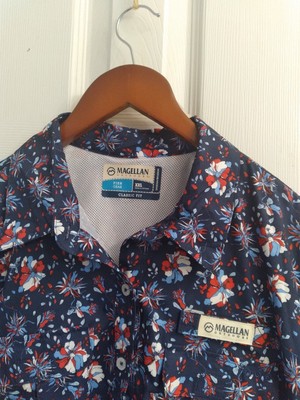 Magellan Floral Print Quick-Dry Fishing Shirt Dress Navy Blue Outdoor Wear