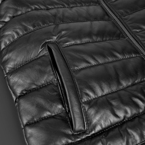 Lamb Skin Leather Puffer Jacket | Black for men - Picture 3 of 4
