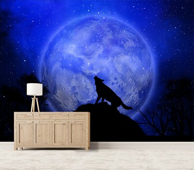 3D Moon Wolf 307NA Animal Wallpaper Wall Murals Wall Paper Wall Print Decal Fay