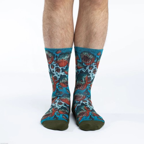 Calcetines Piranhas Para Hombre Calce Activo Talla 10-13 Buena Suerte Peligroso Moda Nuevos - Imagen 2 de 2