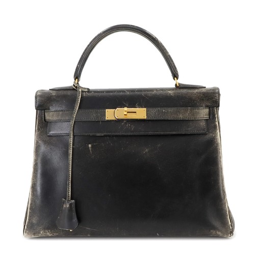 VINTAGE HERMES Kelly 32 Hand Bag Box calf Black Purse 90243437