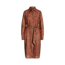 LAUREN RALPH LAUREN Paisley Belted Challis Shirtdress In Orange Multi SZ.2 $265