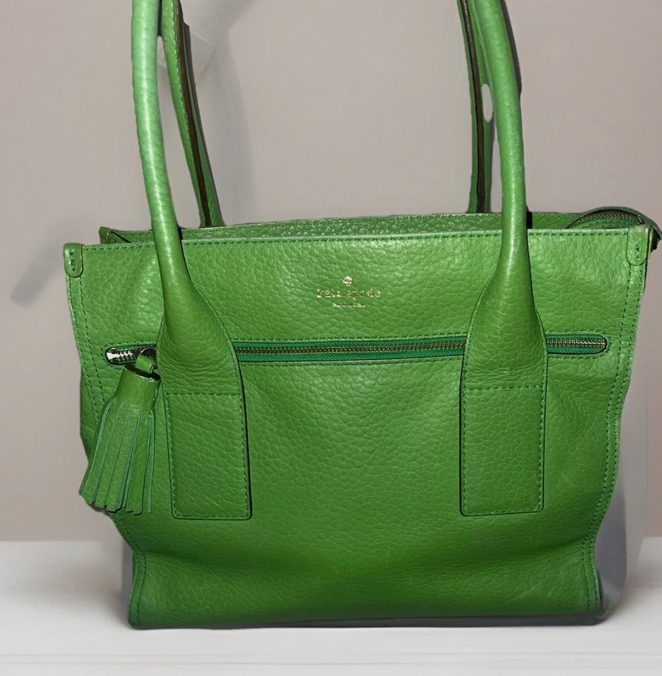 KATE SPADE NEW YORK Emerald Green Pebbled Leather Tote Shoulder Bag Ladies Purse