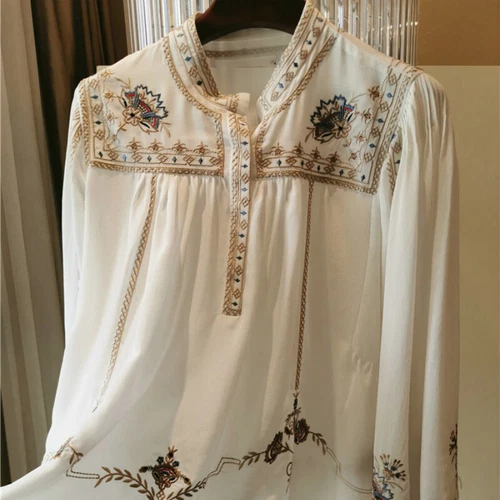 Dama Bordada Floral Blusa Camisa Prendas para el torso Suelta Étnica Retro Elegante Elegante - Imagen 5 de 12