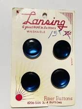 Vintage Lansing Plastic Buttons Navy Blue Flat Top Marbled Shank 11/16" 4 NEW