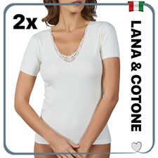 Set 2 Maglia Intima da Donna in LANA e COTONE Termica Pizzo Maglietta Canotta 