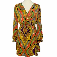 M Collective Concepts Abstract Tribal Print Roll Tab Long Sleeve Shirt Dress