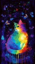 Meowza Mystical Cat Fabric 24"X44" Panel RETIRED Cotton Timeless Treasures C7484