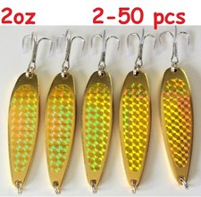 2 to 50 pcs 2oz Casting Crocodile Spoons Gold Holographic trolling Fishing jigs