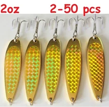 2 to 50 pcs 2oz Casting Crocodile Spoons Gold Holographic trolling Fishing jigs