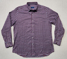 David Donahue Men's Plaid Long Sleeve Button Up Shirt Size Large Cotton Red Blue