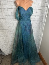 Rene Ruiz Collection Women's Blue teal Organza strapless Gown Dress Size 14