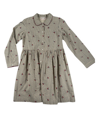 NWT Bonpoint Girls Cherry Embroidered Gingham Dress Long Sleeve 14A