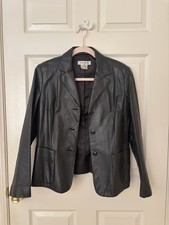 Nine West Womens Genuine Leather Jacket Black Sz M Mint Button Up VTG