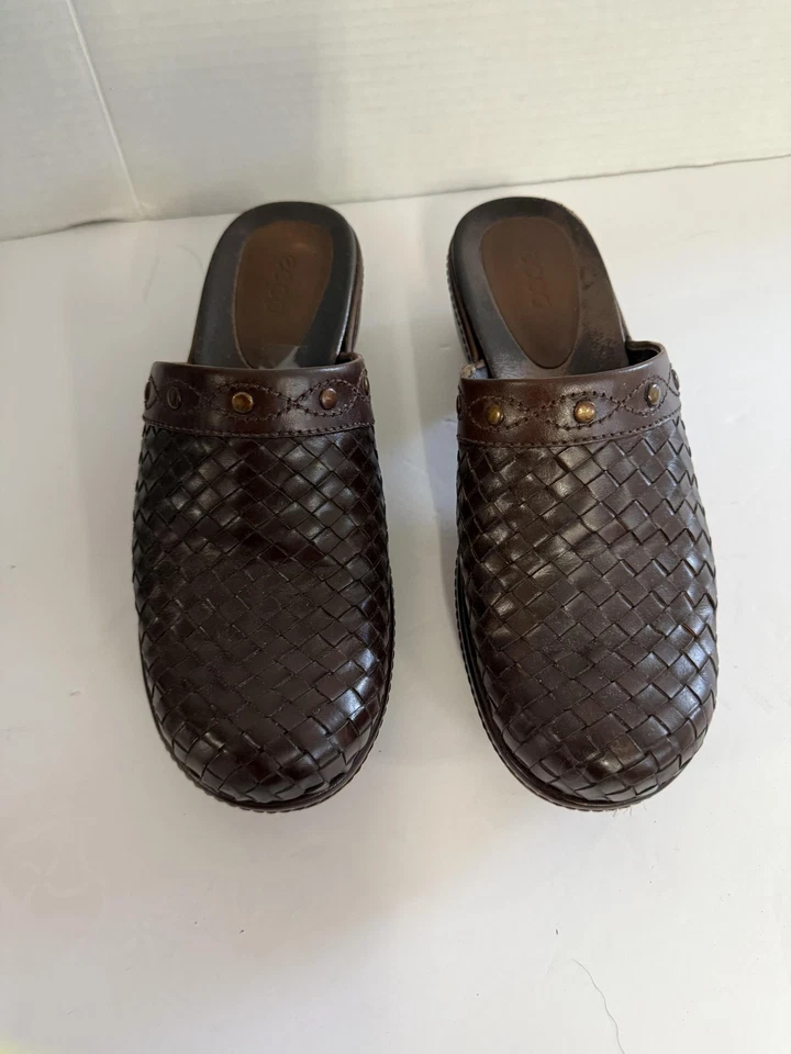 Zapatos Ecco para mujer talla 37 marrón tejido cuero zuecos sin cordones cómodos informales Foto 2 de 4