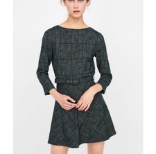 Zara 3/4 Sleeve Tweed Dress Green Size XS