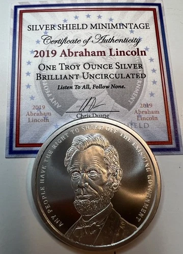 2019 Lincoln Silver Shield 1oz BU w/COA