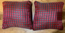 Pair Of Tartan Plaid Pillows 16” Reversible Gold Thread & Rope Trim