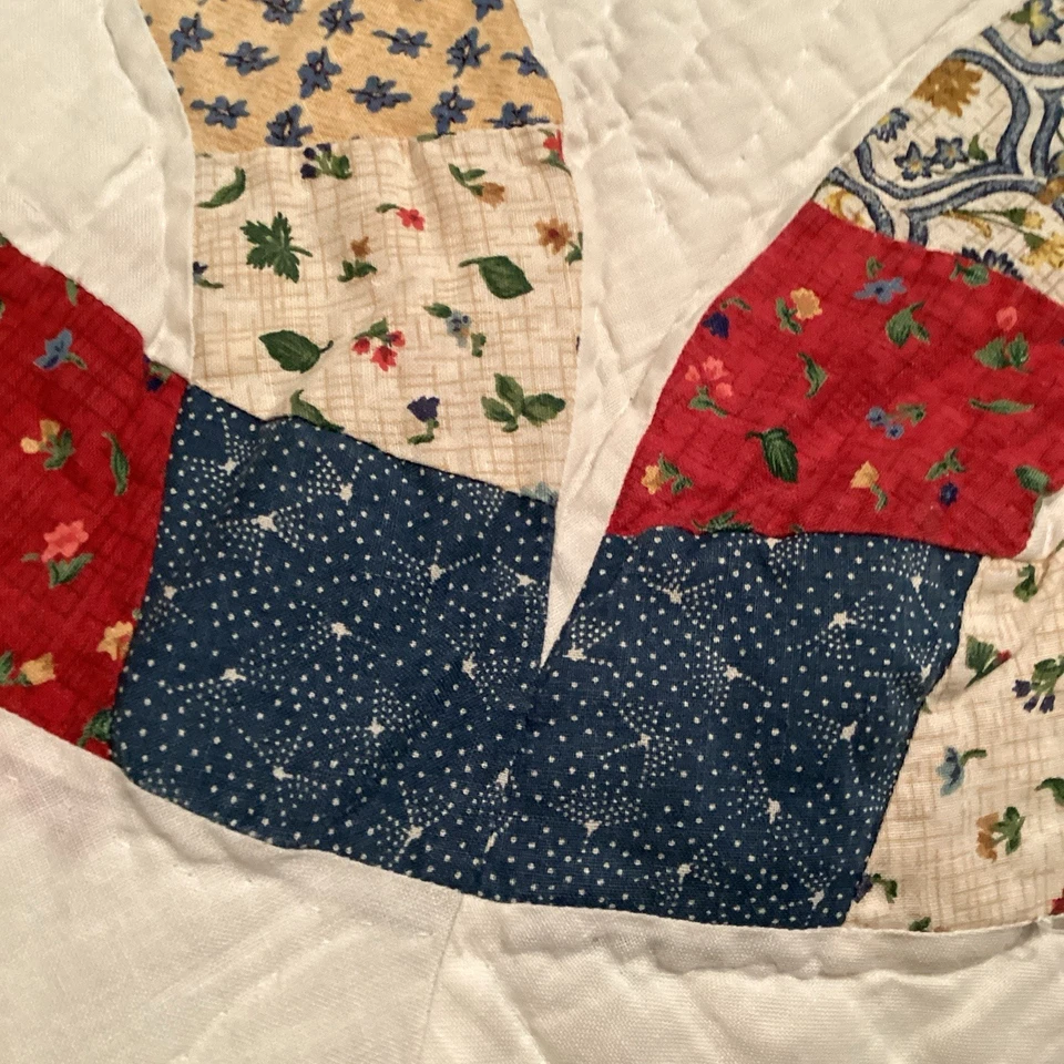 Edredón completo de anillo de boda doble reina 98" x 88" azul rojo blanco oro granja Foto 4 de 4