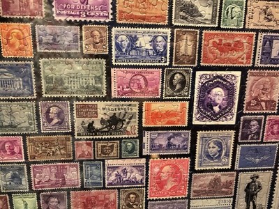 framed collection of assorted vintage postage stamps. Jigsaw Completed