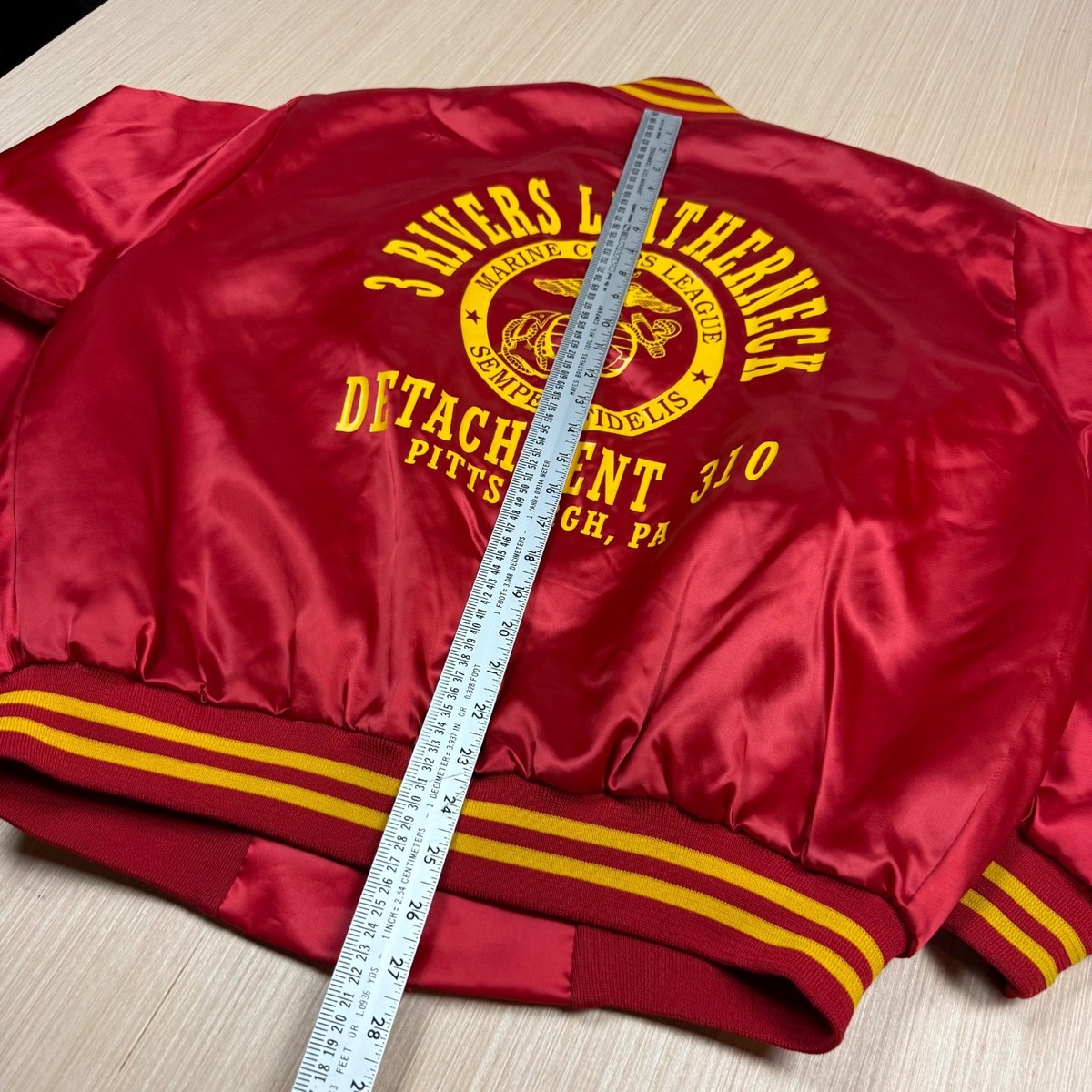 Vintage 80s US Marines Satin Bomber Jacket Soffe Pittsburgh Starfleet XL 310 usa View 5