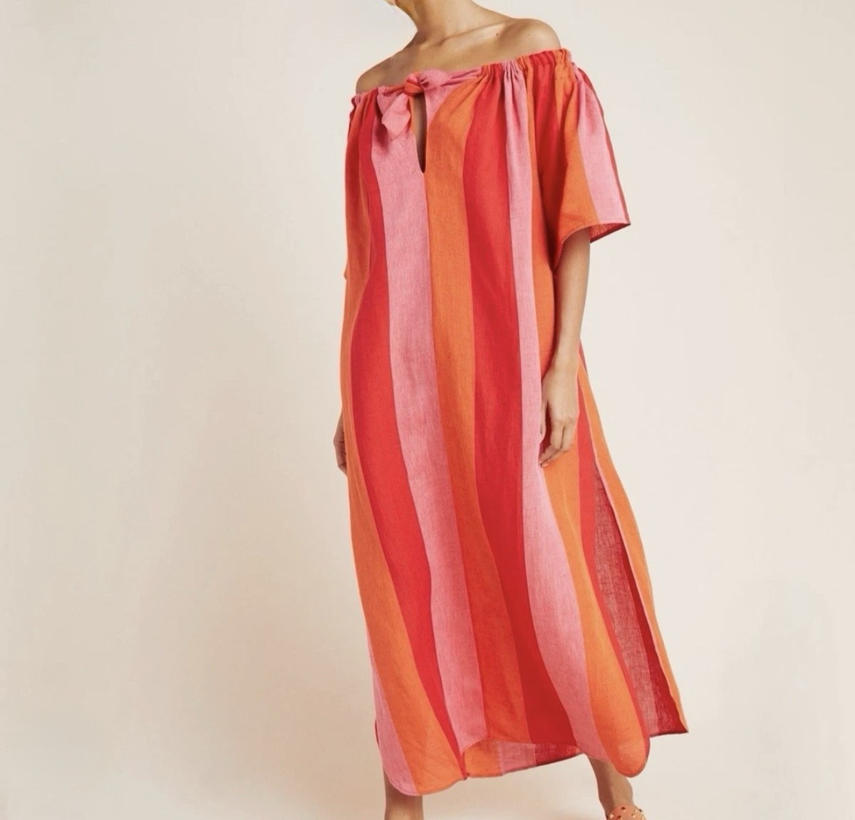 Mara Hoffman Swim XL Off-Shoulder Striped Linen Coverup 100% Linen Dress
