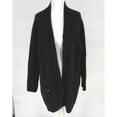 Willow & Clay Black Open Front Long Cardigan Zip Pockets Women's S - Image 1 of 4