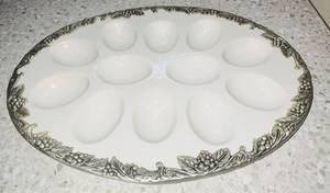 Earthen Metalware Arthur Court Deviled Egg Platter Grape Vine Aluminum Porcelain