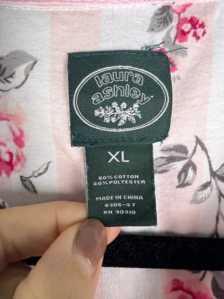 Women's Laura Ashley Pajamas XL White Pink Floral Striped Nightshirt - Image 2 of 4