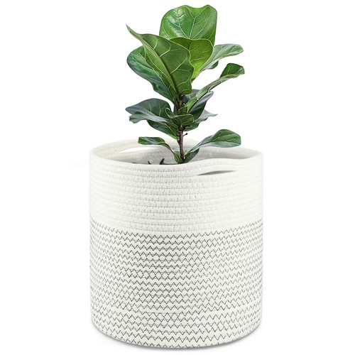 tenn well 30cm Plant Pot with Liner, Black and White Cotton Planter