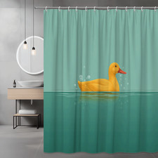 Duck in Water Shower Curtain, Yellow Duck and Bubbles Printed Design
