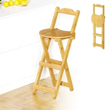 Folding Bar Stool with Backrest Portable Tall Folding Stool Chair, Kitchen Is...