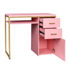 Salon Manicure Table Nail Desk for Nail Tech Chipboard Top 2 Drawers Iron Frame