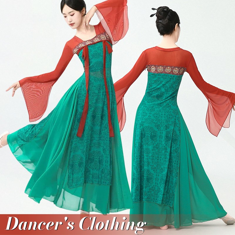 Disfraces de Danza Clásica Antigua Tang Cintura Larga Gasa Ropa Práctica Conjunto