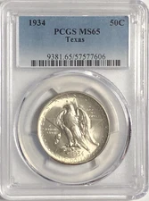1934 50C "PCGS MS65 - TEXAS" - THE LUSTER IS INCREDIBLE OBV/REV, TONING REV!💥 ✅