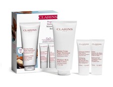 Clarins Moisturizing Body Set 6.5 lotion 1.0 scrub hand nail treatment NIB
