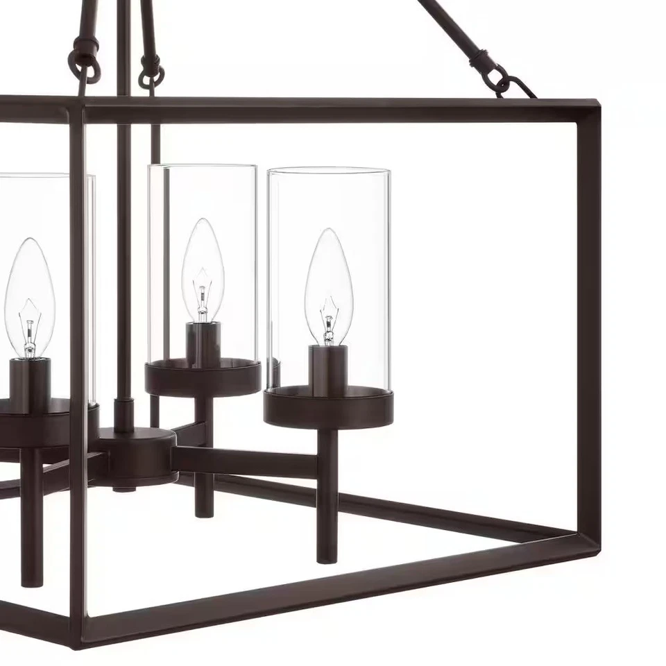 Lámpara de araña de bronce de 4 luces Lainey con pantallas de vidrio transparente 1492P Foto 3 de 4