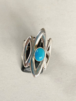 Native American Sterling Sandcast Turquoise Ring 6