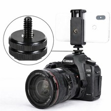 1/4" Dual Nut Tripod Mount Screw Flash Hot Shoe Adapter for DSLR Camera