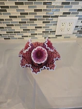 Vintage Fenton Plum Opalescent Hobnail 8" Three Horn Epergne RARE 