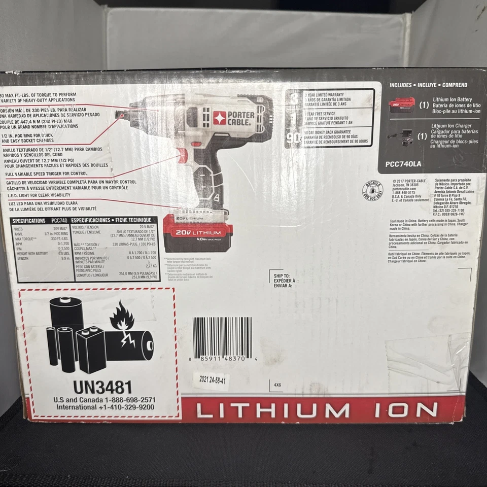 PORTER-CABLE 20V MAX, Kit de Llave de Impacto 1/2 Pulgada (PCC740LA) (Batería y Cargador) Foto 2 de 3