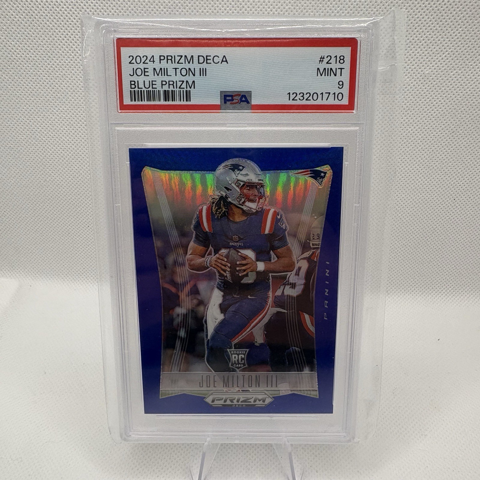 2024 Panini Prizm Deca - Joe Milton III #218 Blue Prizm /149 (RC)