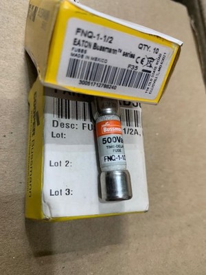 New Bussmann FNQ-1-1/2 Time Delay Fuse 500 VAC (Set of 19) Free Fast Ship
