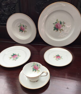 Noritake Sharon 3057 6 place setting set pink cabbage rose dinner plate cup bowl