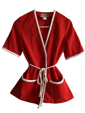 Vintage 80s Jack Winter Womens Collarless Short Sleeve Jacket Top Size 8 Red