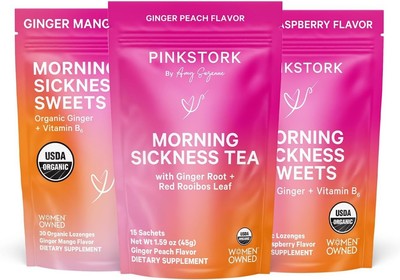 Organic Ginger Peach Tea & Sweets Bundle for Morning Sickness Relief - 3 Esse...